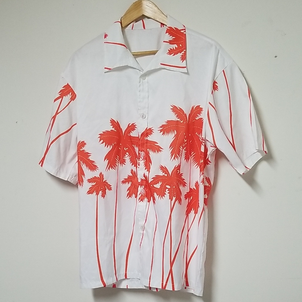 Tropical Vibes Men's Shirt - White and Red